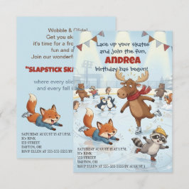 Winter Slapstick Ice Skating Birthday Invitation Einladung