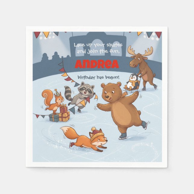 Winter Slapstick Ice Skating Birthday Invitation Serviette (Vorderseite)