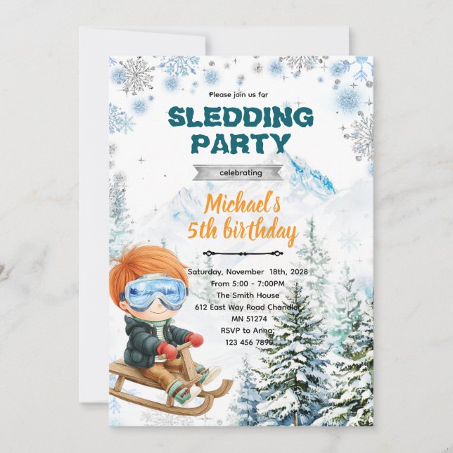 Winter Sledding party theme invitation (Devant)
