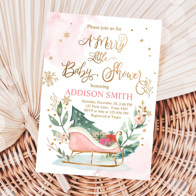 Winter Sleigh Christmas Merry Little Baby Shower Einladung (Von Creator hochgeladen)