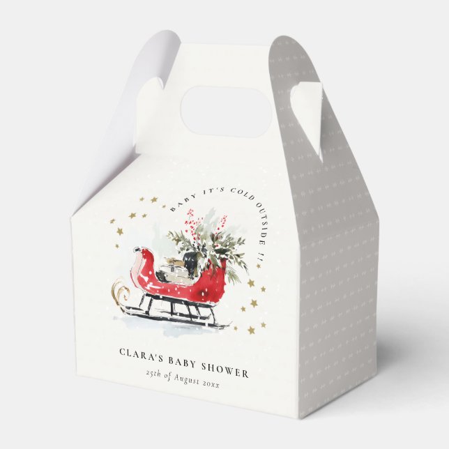 Winter Sleigh Its Cold Outside Neutral Baby Shower Geschenkschachtel (Vorderseite)