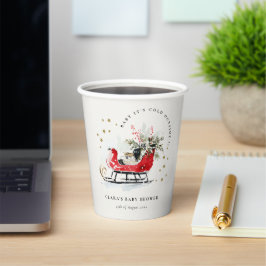 Winter Sleigh Its Cold Outside Neutral Baby Shower Pappbecher