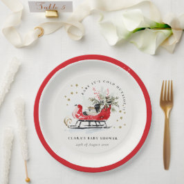 Winter Sleigh Its Cold Outside Neutral Baby Shower Pappteller