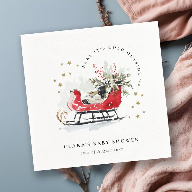 Winter Sleigh Its Cold Outside Neutral Baby Shower Serviette (Von Creator hochgeladen)