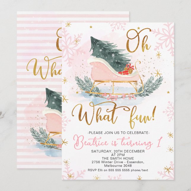 Winter Sleigh Oh Quel plaisir Première Invitation  (Devant / Derrière)