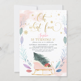 Winter Sleigh Oh, was Spaß Weihnachten 1. Geburtst Einladung
