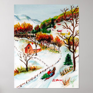 Winter Sleigh Reiten Albergo Colmanicchio Poster