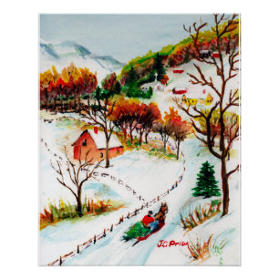 Winter Sleigh Reiten Albergo Colmanicchio Poster