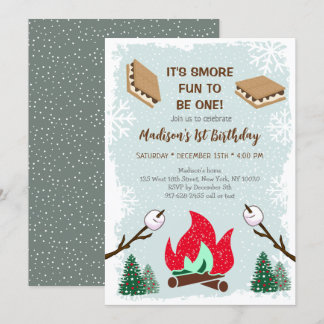 Winter S'mores Campfire Erster Geburtstag Einladun Einladung