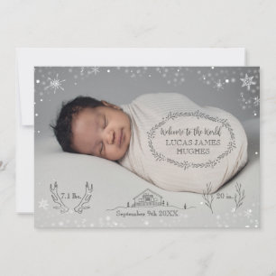 Winter Snow Baby Boy Foto Geburtsankündigung Ankündigung
