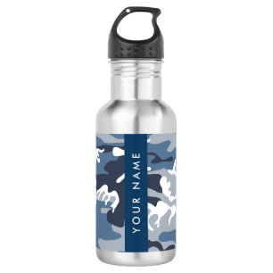Winter Snow Blue Camouflage Ihr Name Personalisier Edelstahlflasche