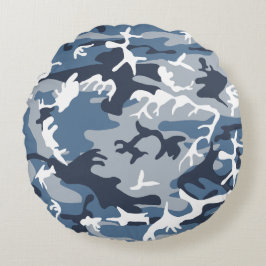 Winter Snow Blue Camouflage, Militär, Armee Rundes Kissen