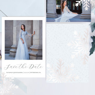 Winter Snow Blue Quinceanera Calligrafy Foto Save The Date
