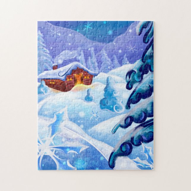 Winter Snow Cabin Landscape Art Jigsaw Puzzle (Vertical)