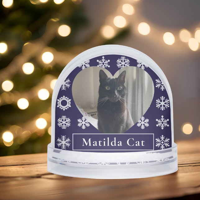 Winter Snow Cat Christmas Pet Photo Snow Globe Schneekugeln (Add your cat photo and your cat's name to this festive winter snow globe)