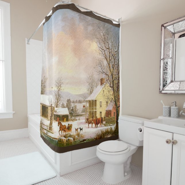 Winter Snow Country Sleighs Horses Shower Curtain Duschvorhang (Beispiel)
