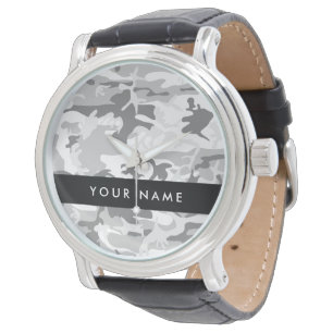 Winter Snow Gray Camouflage Ihr Name personalisier Armbanduhr