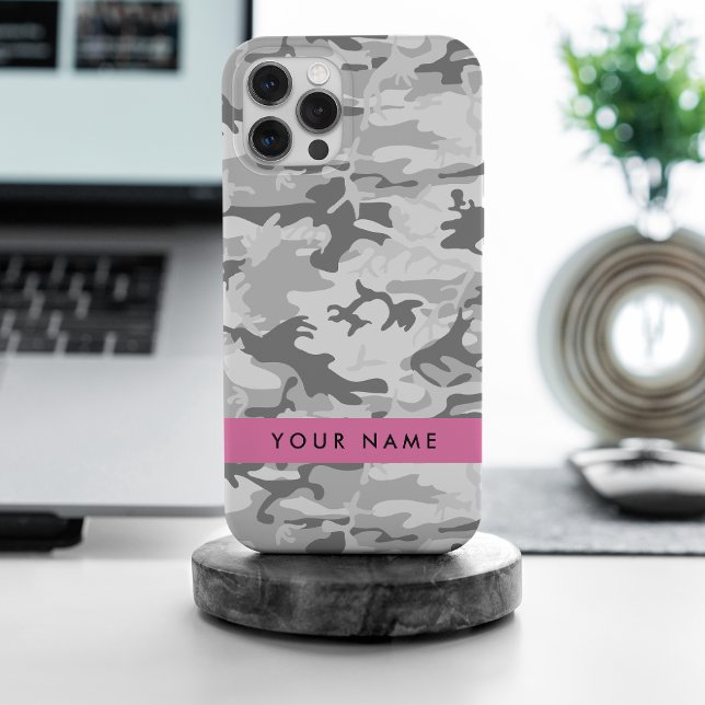 Winter Snow Gray Camouflage Ihr Name personalisier Case-Mate iPhone Hülle (Von Creator hochgeladen)