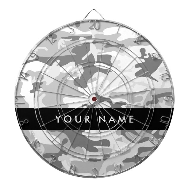 Winter Snow Gray Camouflage Ihr Name personalisier Dartscheibe (vorne)