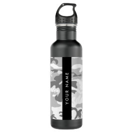 Winter Snow Gray Camouflage Ihr Name personalisier Edelstahlflasche