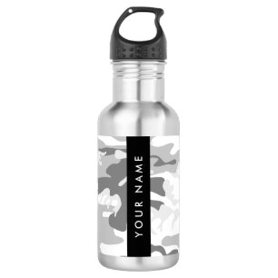 Winter Snow Gray Camouflage Ihr Name personalisier Edelstahlflasche