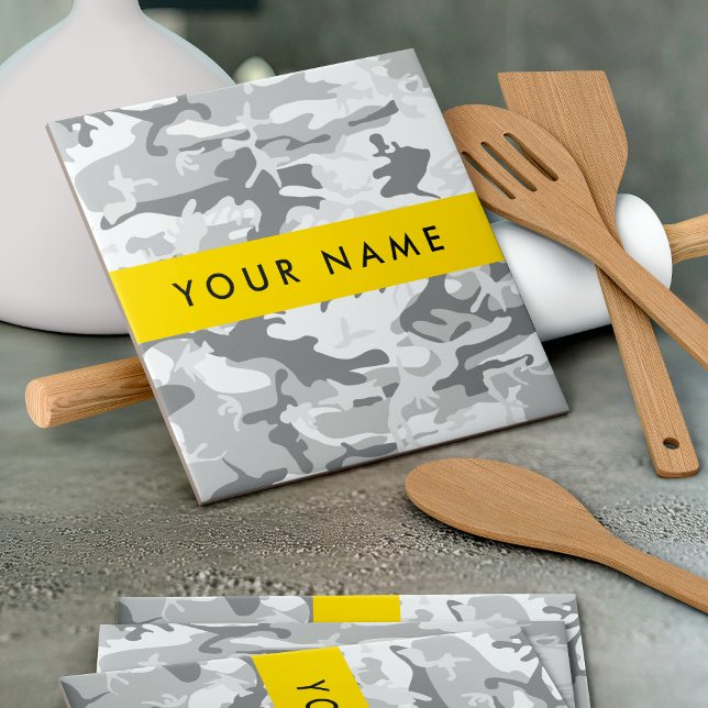 Winter Snow Gray Camouflage Ihr Name personalisier Fliese (Von Creator hochgeladen)