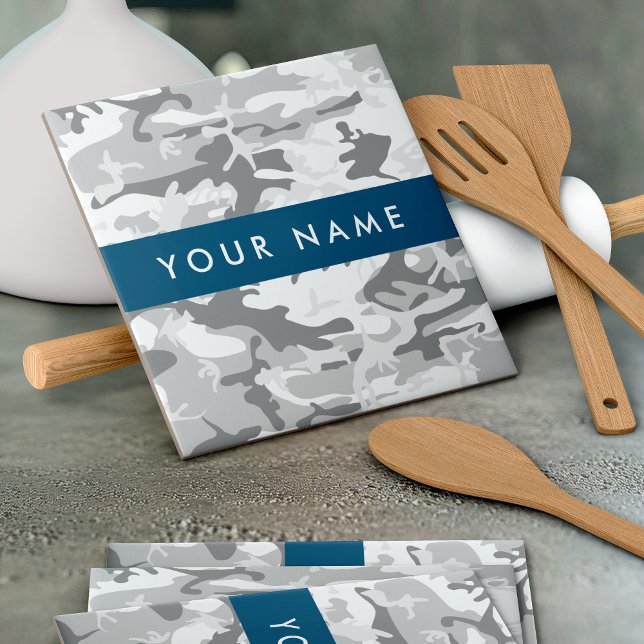 Winter Snow Gray Camouflage Ihr Name personalisier Fliese (Von Creator hochgeladen)