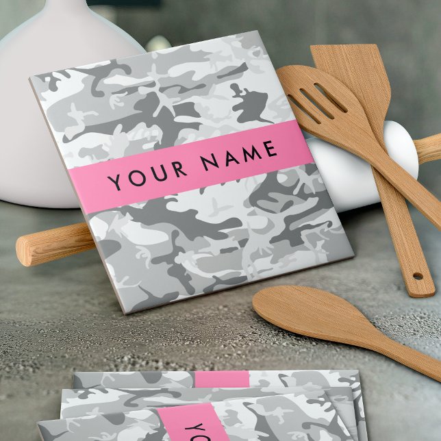 Winter Snow Gray Camouflage Ihr Name personalisier Fliese (Von Creator hochgeladen)
