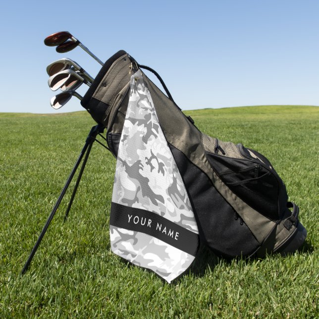 Winter Snow Gray Camouflage Ihr Name personalisier Golfhandtuch (Gras)