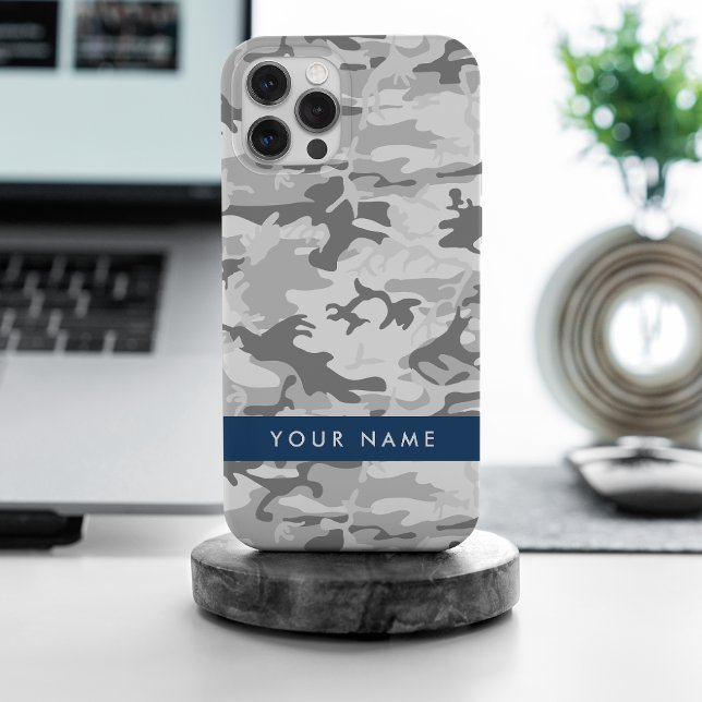 Winter Snow Gray Camouflage Ihr Name personalisier iPhone 15 Pro Max Hülle (Von Creator hochgeladen)