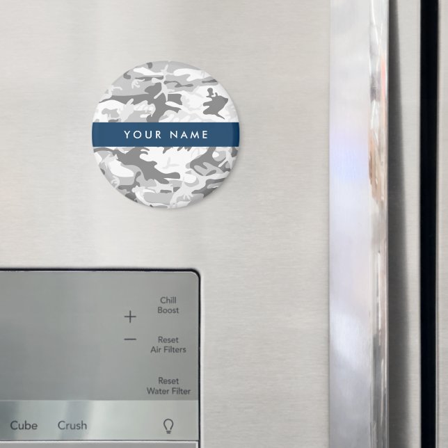 Winter Snow Gray Camouflage Ihr Name personalisier Magnet (In Situ (Kühlschrank))