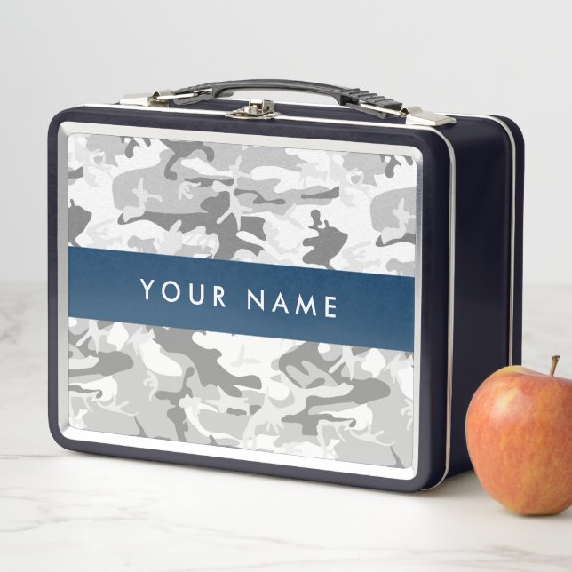 Winter Snow Gray Camouflage Ihr Name personalisier Metall Brotdose (Beispiel)