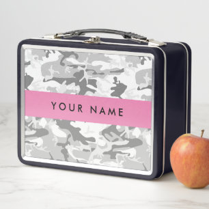 Winter Snow Gray Camouflage Ihr Name personalisier Metall Brotdose