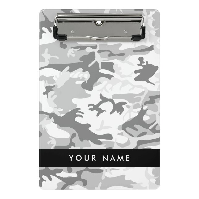 Winter Snow Gray Camouflage Ihr Name personalisier Mini Klemmbrett (Vorderseite)