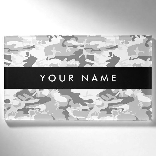 Winter Snow Gray Camouflage Ihr Name personalisier Namenschild (Vorderseite)