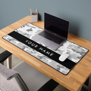 Winter Snow Gray Camouflage Ihr Name personalisier Schreibtischunterlage