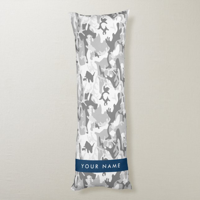 Winter Snow Gray Camouflage Ihr Name personalisier Seitenschläferkissen (Rückseite (Vertikal))