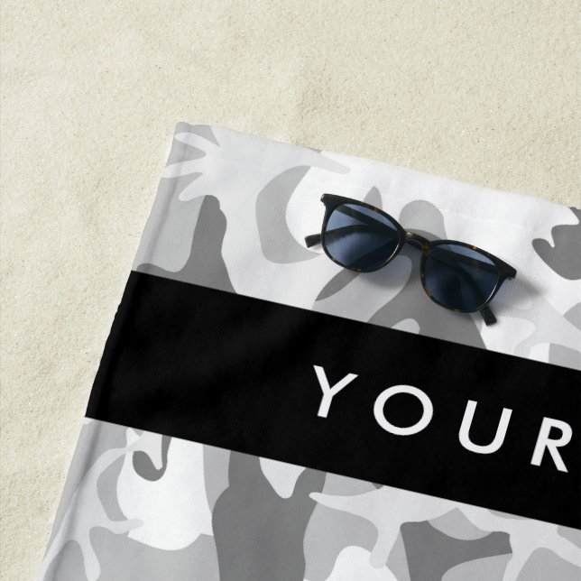Winter Snow Gray Camouflage Ihr Name personalisier Strandtuch (Beispiel)