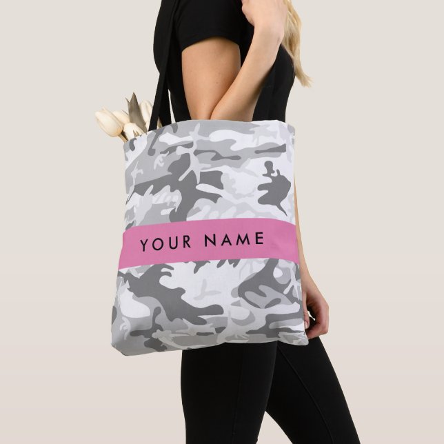 Winter Snow Gray Camouflage Ihr Name personalisier Tasche (Von Nahem)