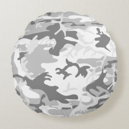 Winter Snow Gray Camouflage, Militär, Armee Rundes Kissen