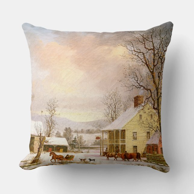 Winter Snow Horse Sleigh Ride Store Throw Pillow Kissen (Vorderseite)