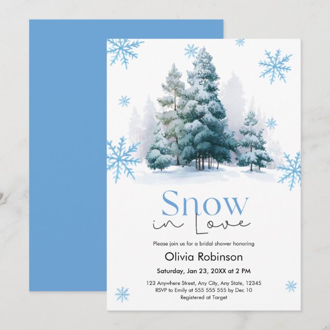 Winter Snow in Love Snowflakes Bridal Shower  Einladung (Vorne/Hinten)