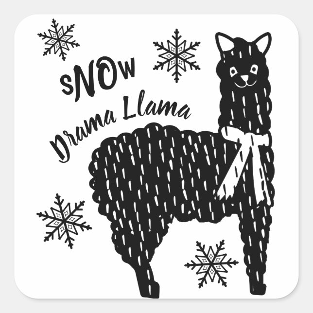 Winter Snow No Drama Llama Quadratischer Aufkleber (Vorderseite)