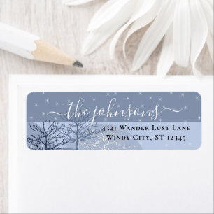 Winter Snow Simple Modern 3 Blue Trees Sterne