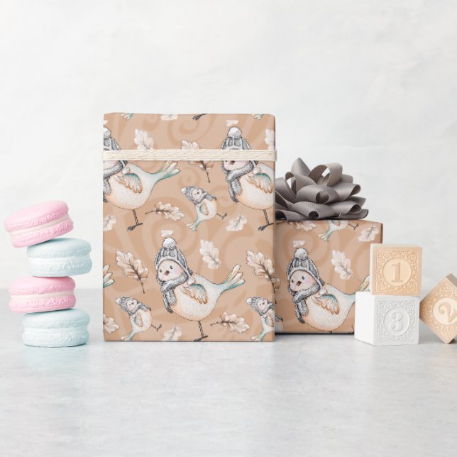 Winter Snow Sparrow Wasserfarbe Handgestrichen Geschenkpapier (Babyparty)