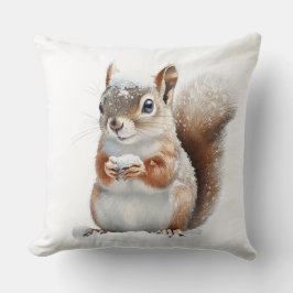 Winter Snow Squirrel Throw Pillow Kissen