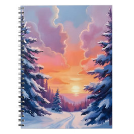 Winter Snow Sunset | Watercolor Landscape Painting Notizblock