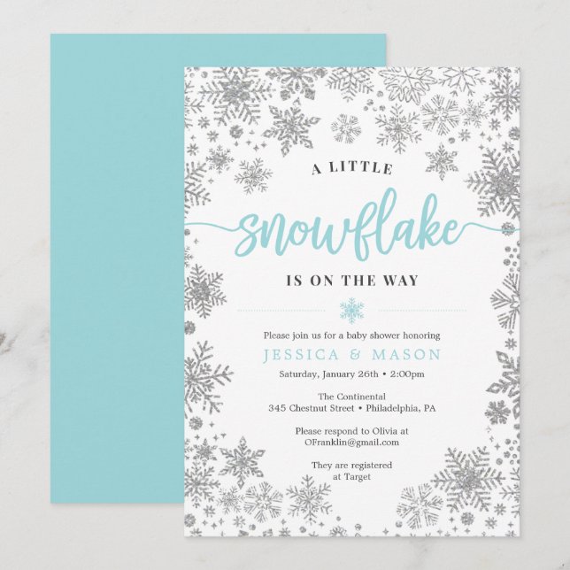 Winter Snowflake Baby Dusche Einladungen Karte (Vorne/Hinten)