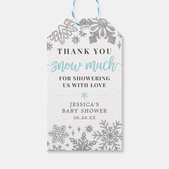 Winter Snowflake Baby Dusche Gefallen Tag Blue Geschenkanhänger (Vorderseite)