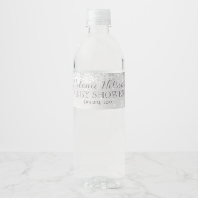 Winter Snowflake Baby Dusche Wasserflasche Etikett (Vorderseite)